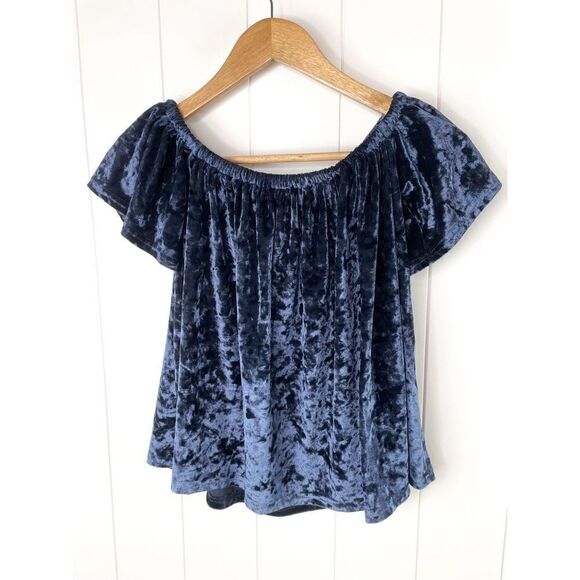Sadie and Sage Velvet Off The Shoulder Top Blue Size M - Picture 4 of 11